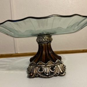 Beautiful Antique German Crystal Glass Cake Plate Pedestal
